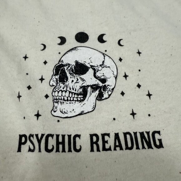 Recycled Threads Psychic Reading Graphic T-Shirt Cream Mens Medium - Picture 3 of 5